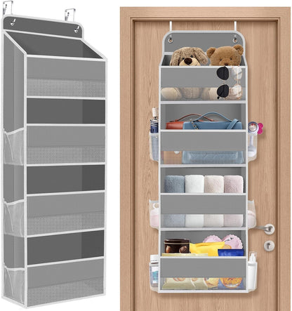 SpaceHacks 1 Pack Over The Door Organizer, Hanging Storage Organizer with Clear Window, 40lb Ultra Sturdy Large Capacity Room Organizer for Pantry Laundry Bathroom Nursery Closet Baby Essential (Grey)