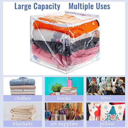 6 Packs Clear Zippered Storage Bags 24 x 20 x 11 Inch Sweater Moth Bags Vinyl Plastic Storage for Blankets Clothes Bed Sheet Organizer with Zipper for Closet Linen Sweater Clothes Comforters Pillow