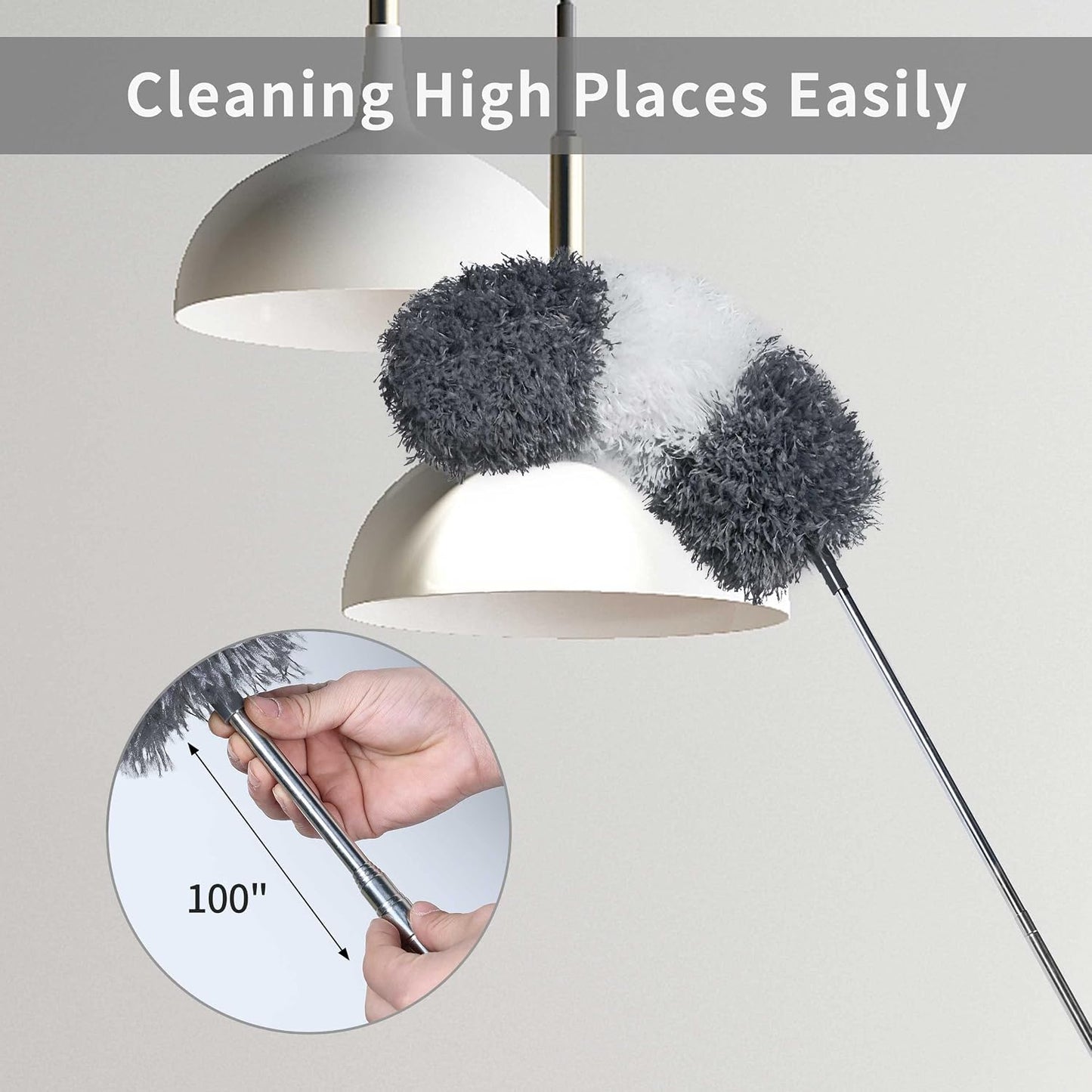 BOOMJOY Microfiber Feather Duster with Extendable Pole and Bendable Head, 100" Telescoping Duster for Cleaning Ceiling, Fan, Furniture