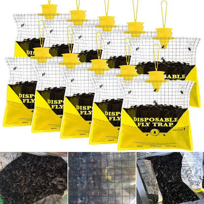 Glovv Fly Traps Outdoor Hanging with Fly Bait, 8 Pack Disposable Bags Hunter Ranch Trap, Pre-Baited Flies Bags Flies Control Bug Catcher Killer Repellent for Stable Horse Barn & Farm, All Filth Flies