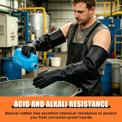 24" Chemical Resistant Glove, Reusable Heavy Duty Long Rubber Gloves, Long Waterproof Dishwashing Gloves, Industrial Safety Gloves for Men