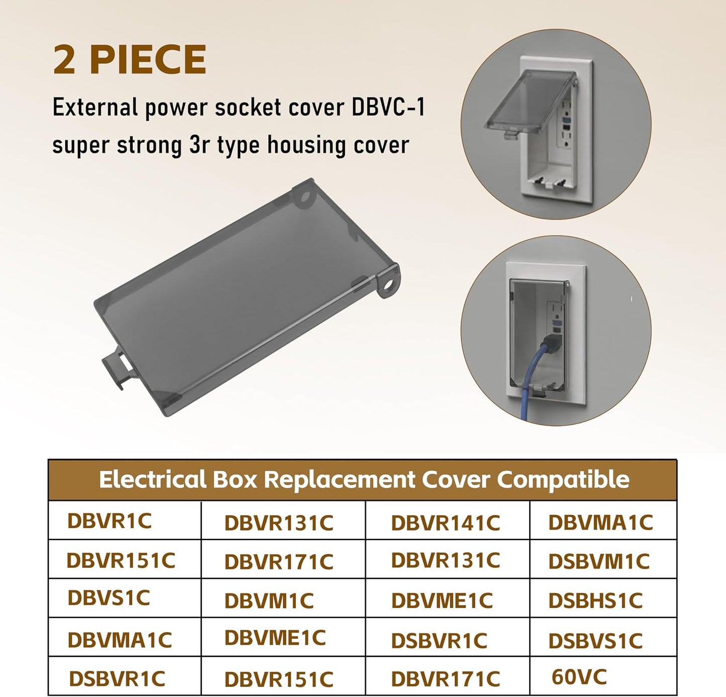 DBVC-1 Extra Duty Replacement in-Use Cover for Wet Locations,Type 3r Enclosure Cover for DBVR1C/DBVS1C/DBVM1C/60VC 1-Gang (Vertical) in Tool Box Electrical Outlet Box - Clear 3pcs (DBVC1-3)