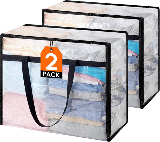 Lifewit 6 Pack Clear Blanket Storage Bags, Foldable Plastic Clothes Organizer with Zipper, Closet Organization Containers and Moving Bag for Comforter, Bedding, Duvet, 40L