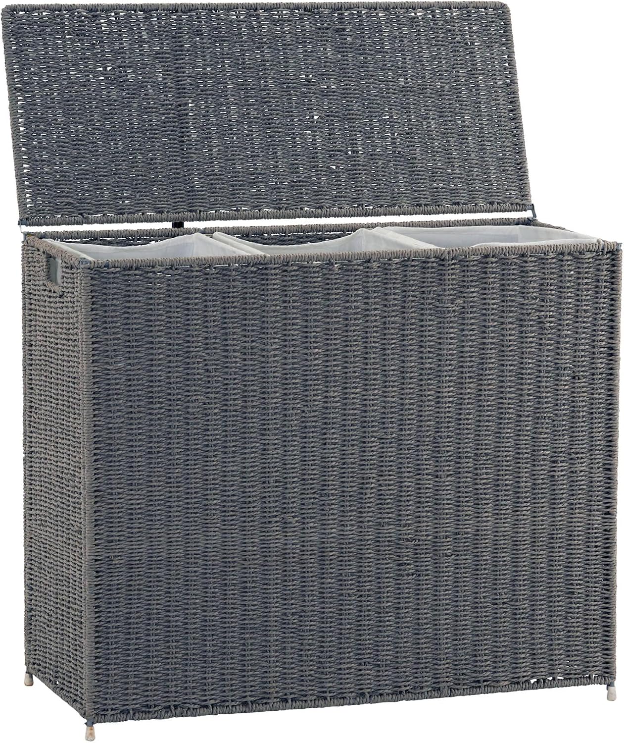 Household Essentials Brown ML-5445 Wicker 3 Compartment Laundry Sorter with Lid | 3 Section Clothes Hamper