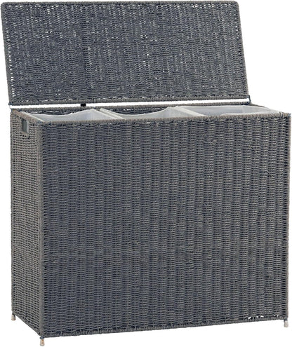 Household Essentials Brown ML-5445 Wicker 3 Compartment Laundry Sorter with Lid | 3 Section Clothes Hamper