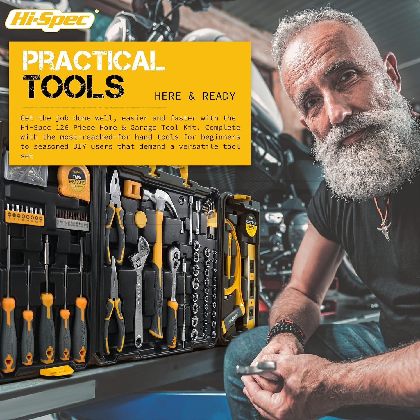 Hi-Spec 57pc Home Garage DIY Tool Kit Set. Complete Beginner Handyman and Home Mechanics Tool Box Set for Auto, Car, Bike and Household Repairs