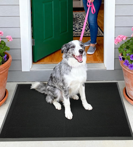 32x39 Rubber Front Door Mat Outside Entrance with Fingertip Scraper Design | Heavy Duty, Non-Slip, Dirt Trapping, Waterproof, Low-Profile, for Entryway