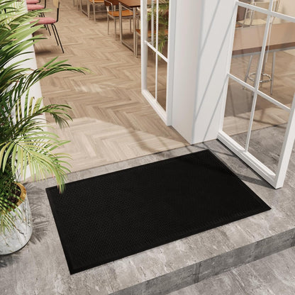 Ottomanson Waterproof Rubber Outdoor Doormat – Heavy-Duty Non-Slip Rubber Floor Mat with Ridge Scraper Pattern, All-Weather Front Door Entry Mat for Mud & Dirt Control – 18" x 30", Black