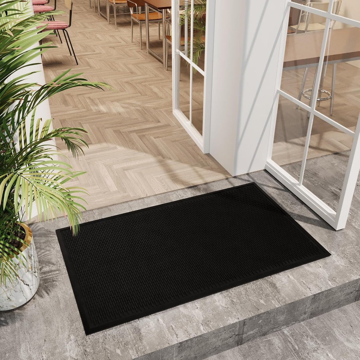 Ottomanson Waterproof Boot Tray Rubber Shoe Mat with Raised Edges, Heavy Duty Non Slip All Weather Entryway Mat for Shoes and Pets, Indoor Outdoor Use, 18" x 28"