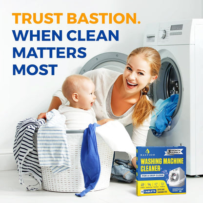 Bastion Washing Machine Cleaner, Deodorizer, & Descaler 6-Pack - Active Deep Cleaning Tablets For HE Front Loader & Top Load Washer, Septic Safe Eco-Friendly - 3 Month Supply