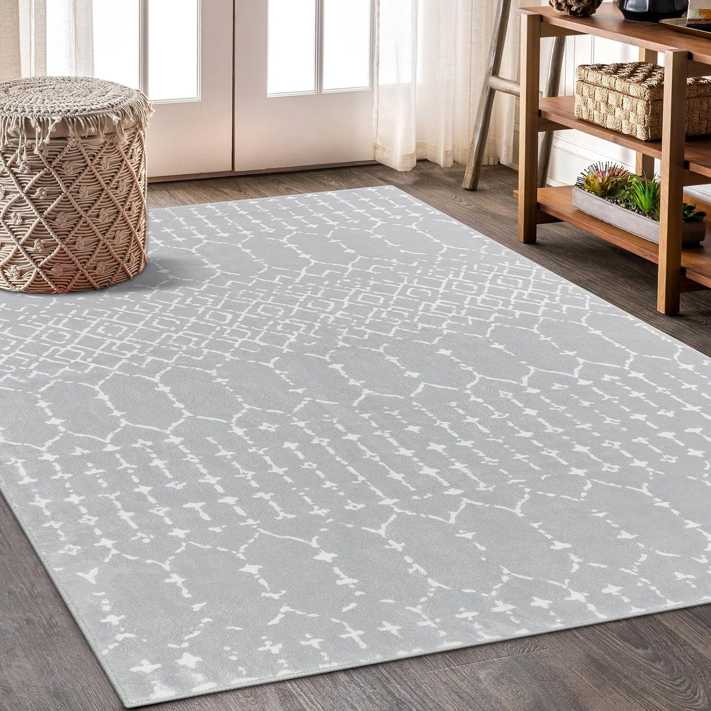 Lahome Moroccan Entry Rug 2x3, Non-Slip Washable Front Indoor Door Mat Rubber Backing Low-Profile Door Rugs, Small Geometric Print Distressed for Entryway Bathroom Kitchen, Black Hana