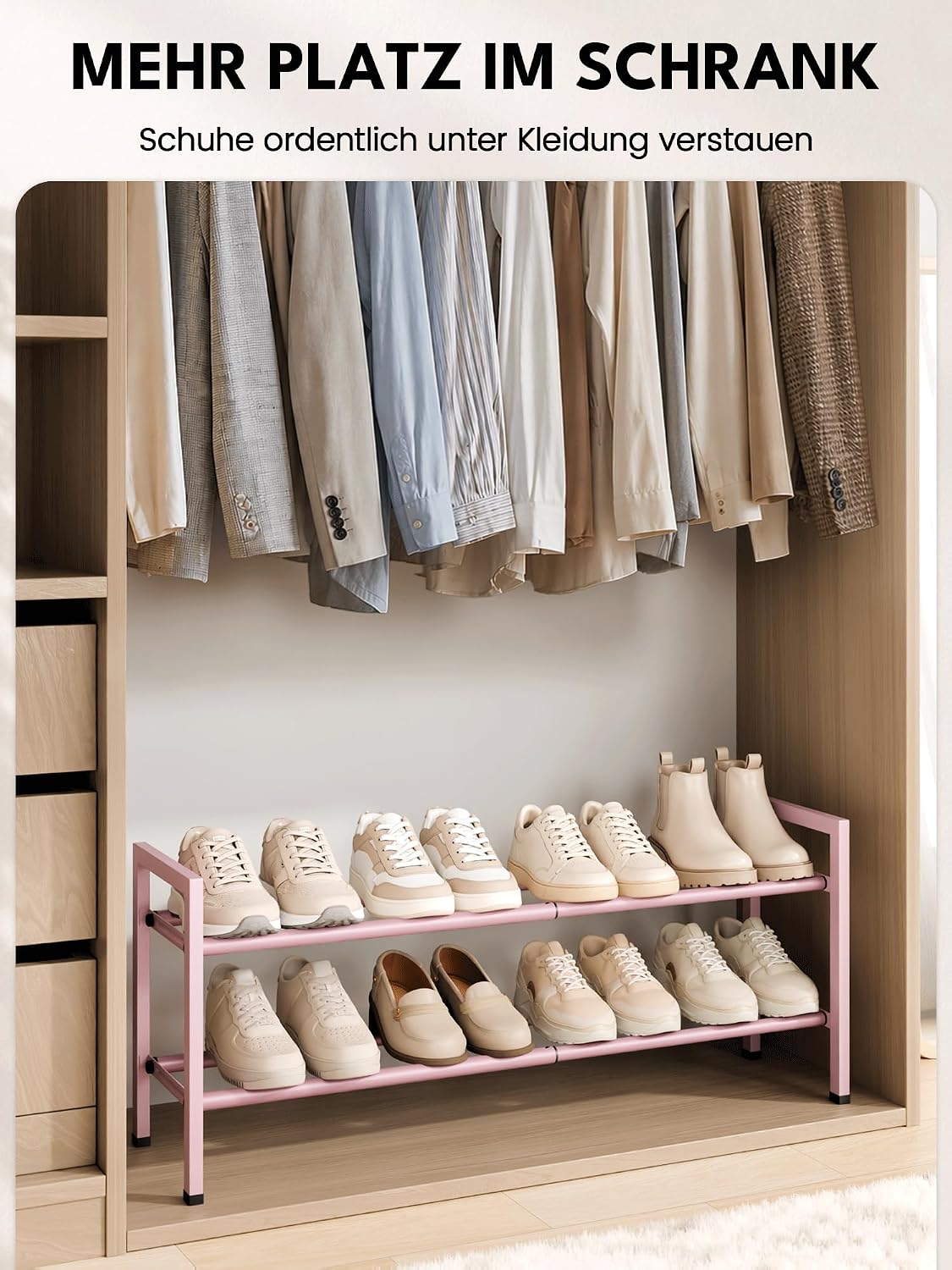 Bumusty 3-Tier Expandable Shoe Rack for Closet, 18“-33” Adjustable Shoe Rack for Small Space, Small Shoe Organizer for Front Door, Sturdy Metal, Black