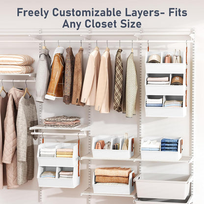 Hanging Closet Organizer Extra Large, Clothes Hanging Shelves for Closet with Divider, Collapsible Closet Storage System, Fabric Closet Hanging Organizer for Home, Dorm, Rv, ,Handbags, Underwear, Sock