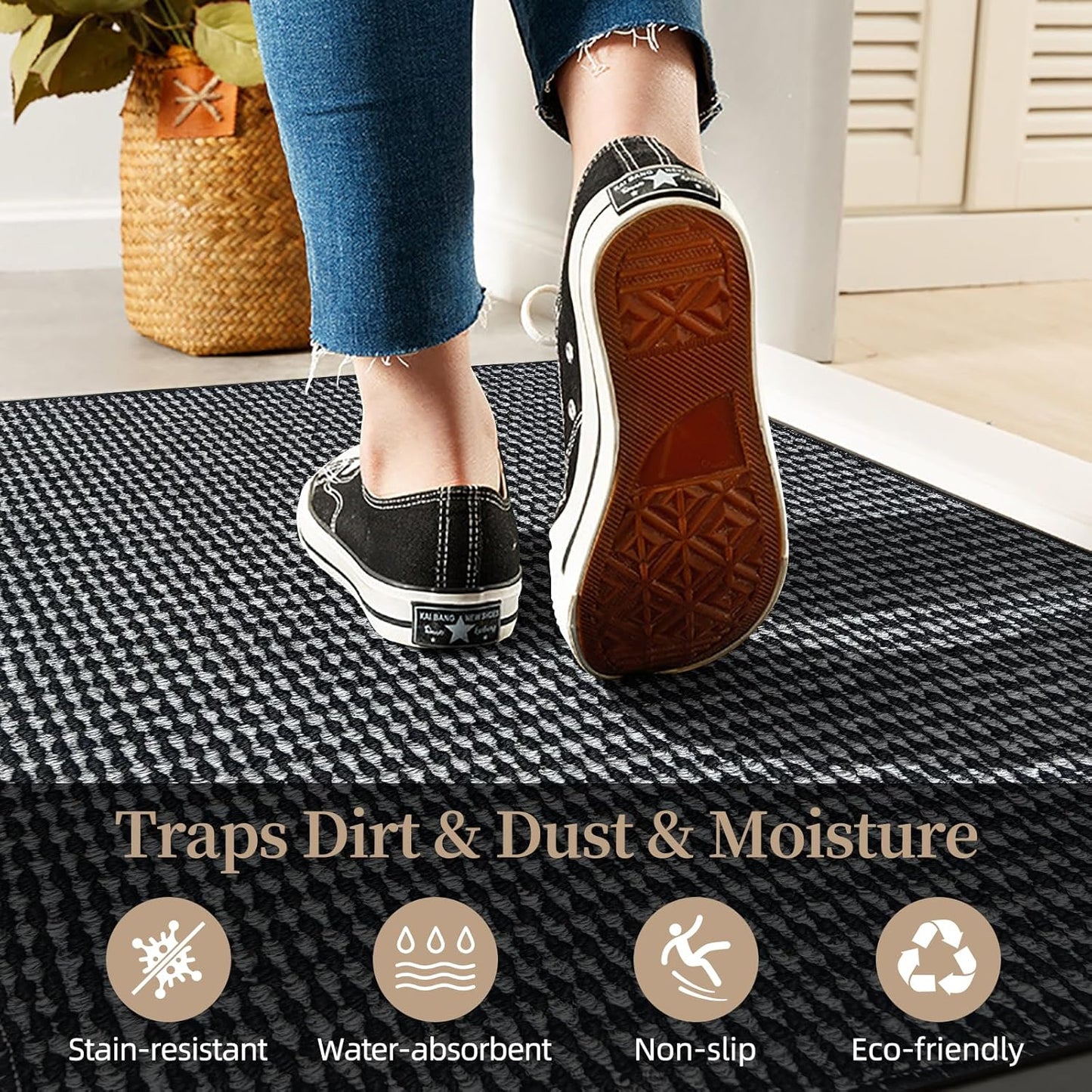 Indoor Door mat 17“ x 30”, Dirt Trapper Door Mat, Non-Slip Washable Entrance Mat, Dirt Resistant and Absorbent Welcome Mat,Low-Profile Doormat for Entryways, Front Doors, and Indoor Entrances, White