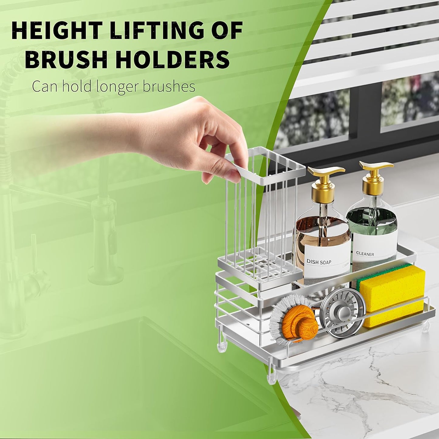 Cisily Large Capacity Kitchen Sink Caddy Organizer, Rustproof Non-Slip Sponge Holder With Dish Brush Holder Organizer, Kitchen Organization and Storage, Essentials Accessories for Countertop