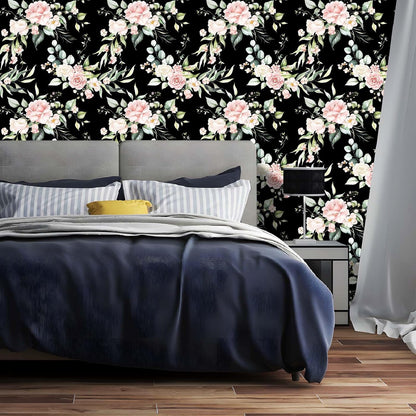 Pink Floral Peel and Stick Wallpaper Self Adhesive Removable Thick Vinyl Watercolor Botanical Flower Accent Wall for Bedroom Bathroom Living Room Renter Friendly 17.7" x 118"