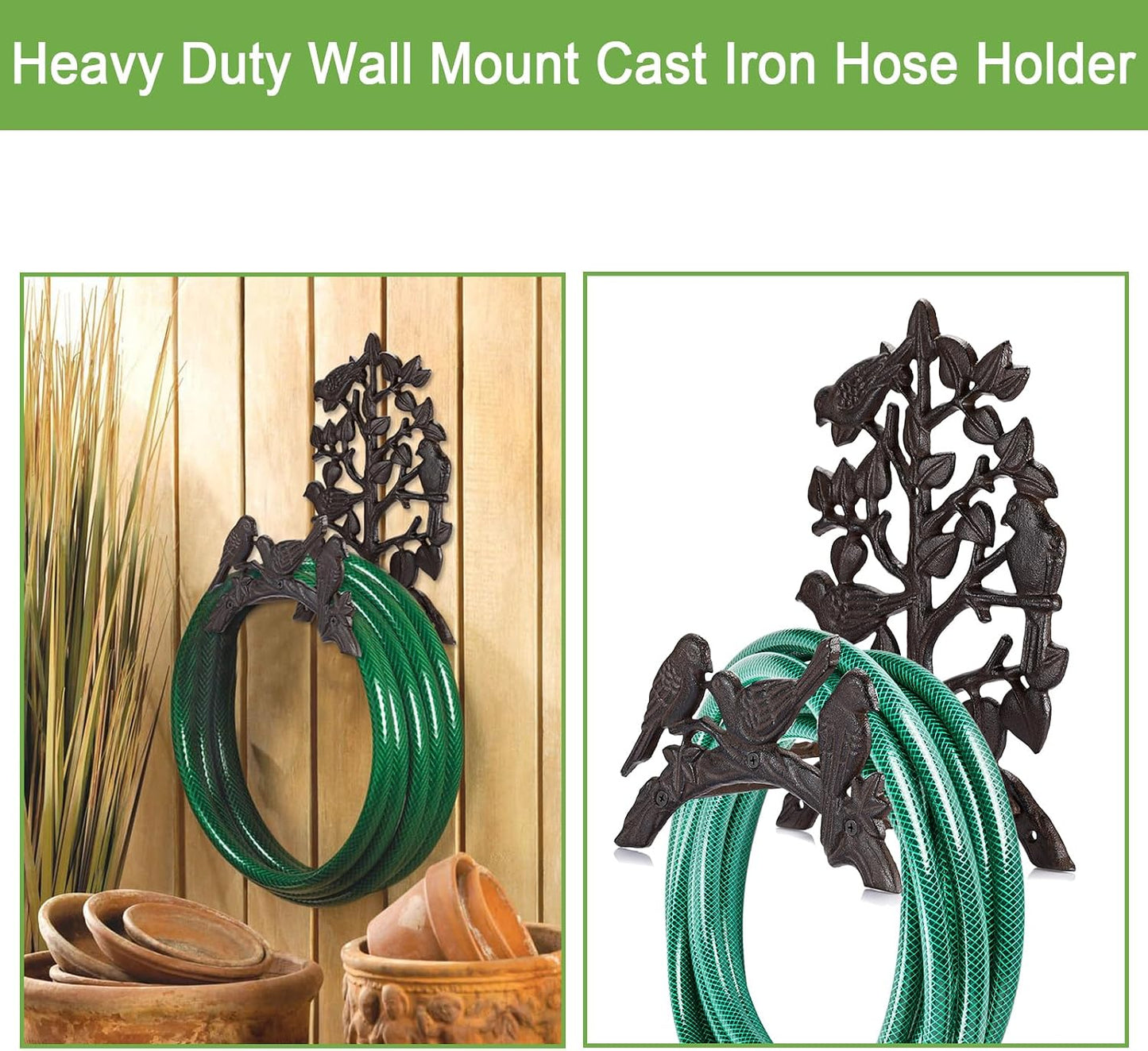 OwnMy Cast Iron Garden Hose Holder Heavy Duty Wall Mount Water Hose Reels Holder, Decorative Water Hose Hanger Garden Hose Storage Organizer Rack for Outdoor Lawn Yard, 10"L x 4.7"W x 6.5"H