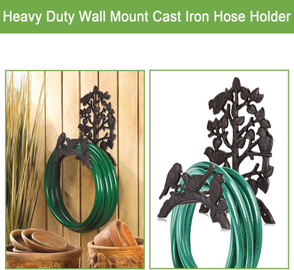 OwnMy Cast Iron Garden Hose Holder Heavy Duty Wall Mount Water Hose Reels Holder, Decorative Water Hose Hanger Garden Hose Storage Organizer Rack for Outdoor Lawn Yard, 10"L x 4.7"W x 6.5"H