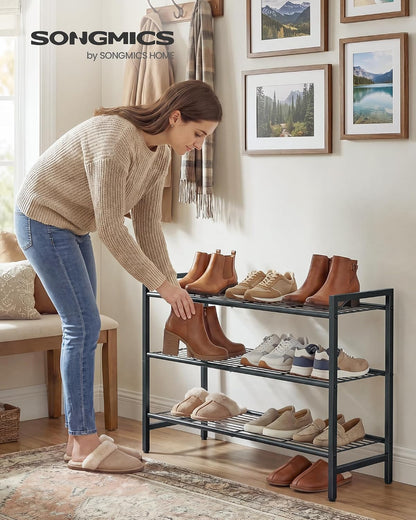 SONGMICS Metal Shoe Rack, Free Standing Shoe Organizer for Entryway Closet Garage Small Spaces, Heavy-Duty Slim Steel Storage Shelf, 8-Tier, Fits 16-24 Pairs, Bronze ULMR028A01