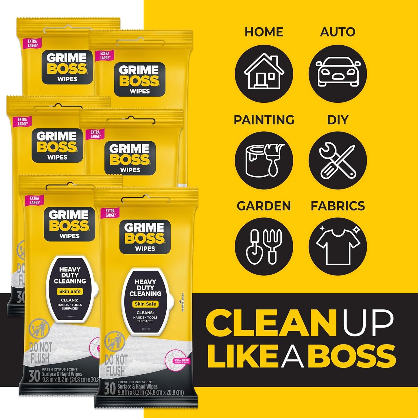 Grime Boss Heavy Duty Surface and Hand Wipes (2x60ct) | Remove Paint, Oil, Grease, Adhesives, Mud, Dirt | Workshop Replace Cleaners like Rags, Towels, Pumice, Soap
