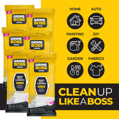 Grime Boss Heavy Duty Surface and Hand Wipes (2x60ct) | Remove Paint, Oil, Grease, Adhesives, Mud, Dirt | Workshop Replace Cleaners like Rags, Towels, Pumice, Soap