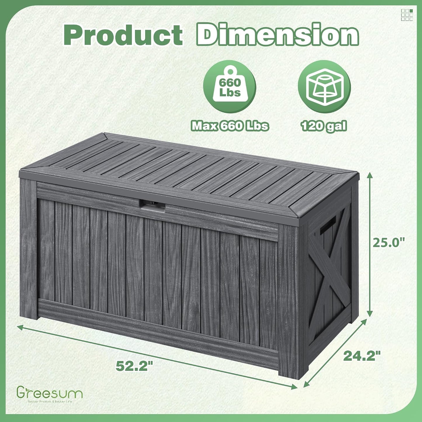 Greesum Outdoor Storage Box 31 Gallon Storage Box with Lid for Patio Furniture, Garden Tools, Pool Supplies, Waterproof and UV Resistant, Lockable, Dark Black