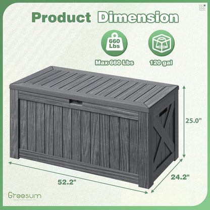 Greesum Outdoor Storage Box 31 Gallon Storage Box with Lid for Patio Furniture, Garden Tools, Pool Supplies, Waterproof and UV Resistant, Lockable, Dark Black