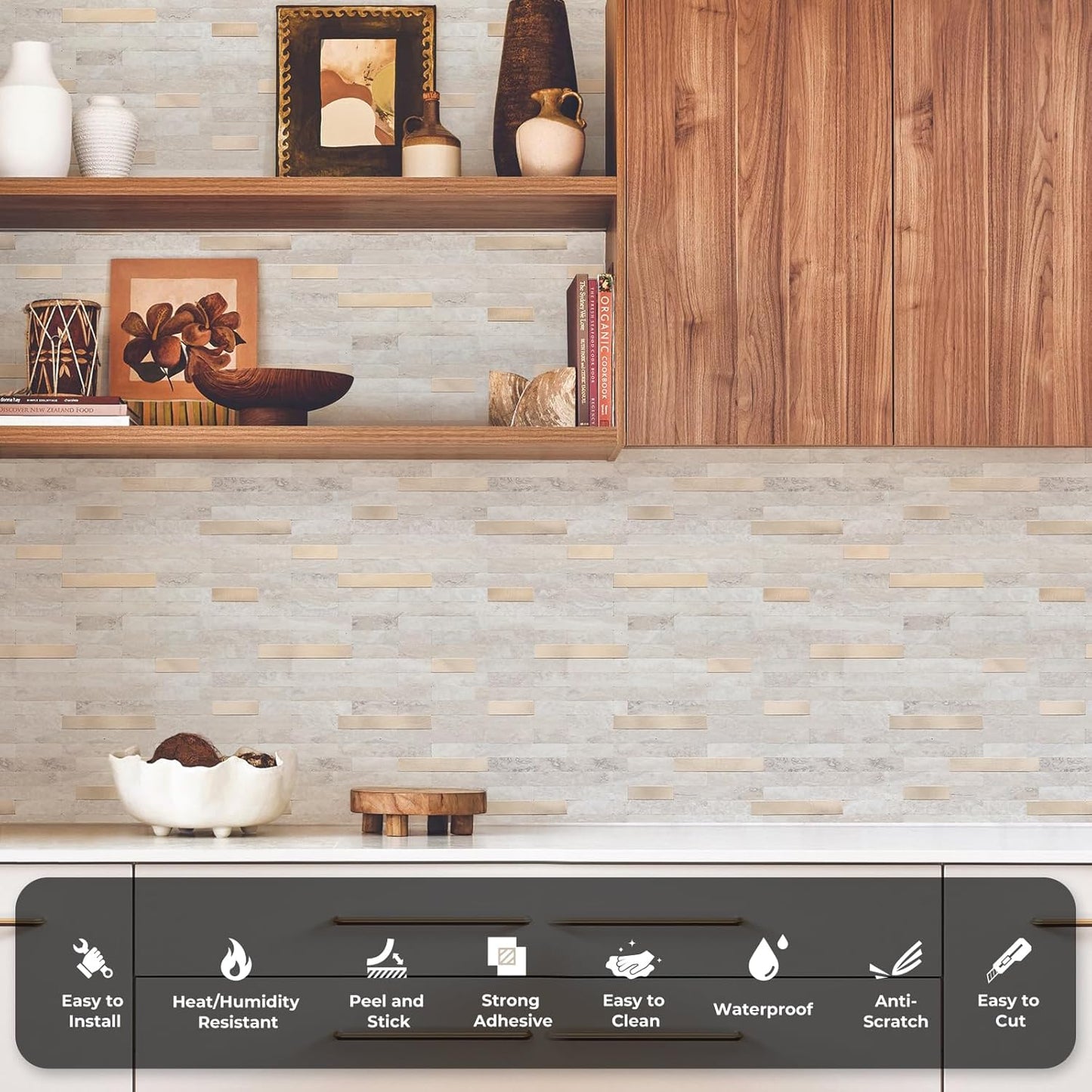 STICKGOO Peel and Stick Backsplash Tile, Stick on Backsplash for Kitchen and Bathroom, Volakas White Look PVC Mixed Metal Silver Self Adhesive Wall Tiles(Sample)
