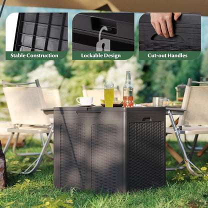 Tangkula 25 Gallon Waterproof Outdoor Storage Box with Lockable Lid | PP Resin, Wicker Patterned, Indoor Outdoor Use, Portable, Versatility, for Deck, Pool, Patio Cushions, Garden Tools