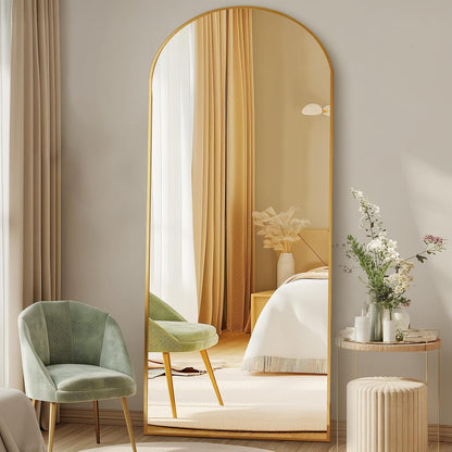DUMOS 64"x21" Arched Full Length Floor Mirror, Full Body Mirror with Stand, Shatterproof Tempered Glass, Modern Aluminum Alloy Frame, Free Standing or Leaning for Home Decor, Gold