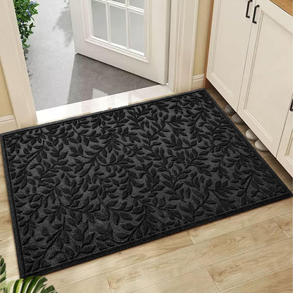 Bulijojo Sturdy Front Entrance Doormats,Durable Heavy Duty Welcome Mat,Thick Absorbent Natural Rubber Non Slip Mat,Easy Clean Entryway Mat 17x30 Inch Leaves Green