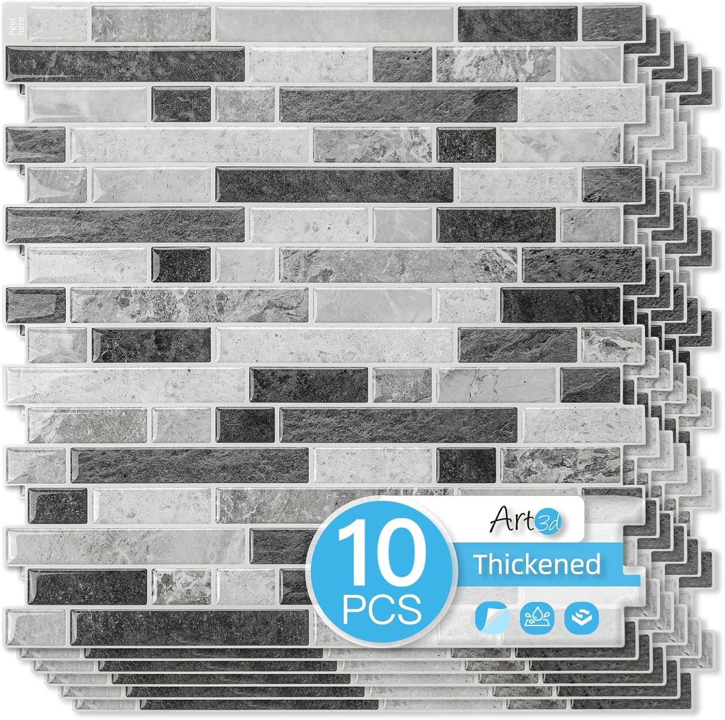 Art3d 10-Sheet Heavy-Duty Peel and Stick Backsplash, Waterproof Wall Tiles Stick on Kitchen Backsplash Living Space, Beige & White