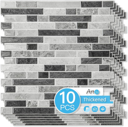 Art3d 10-Sheet Heavy-Duty Peel and Stick Backsplash, Waterproof Wall Tiles Stick on Kitchen Backsplash Living Space, Beige & White