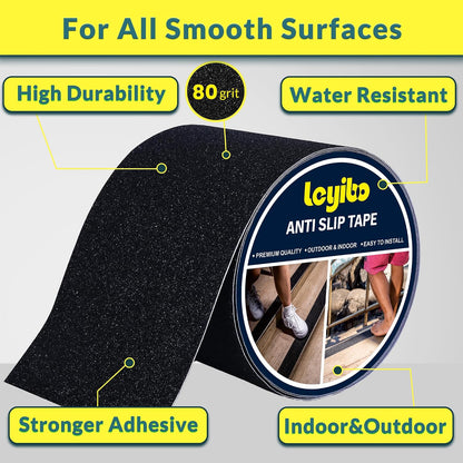 Anti Slip Tape, 12 Inch x 16 Ft Grip Tape for Stairs Outdoor/Indoor, Waterproof Non Skid Roll for Stair Treads Non Slip, High Traction Friction Abrasive Adhesive Stair Steps - Black