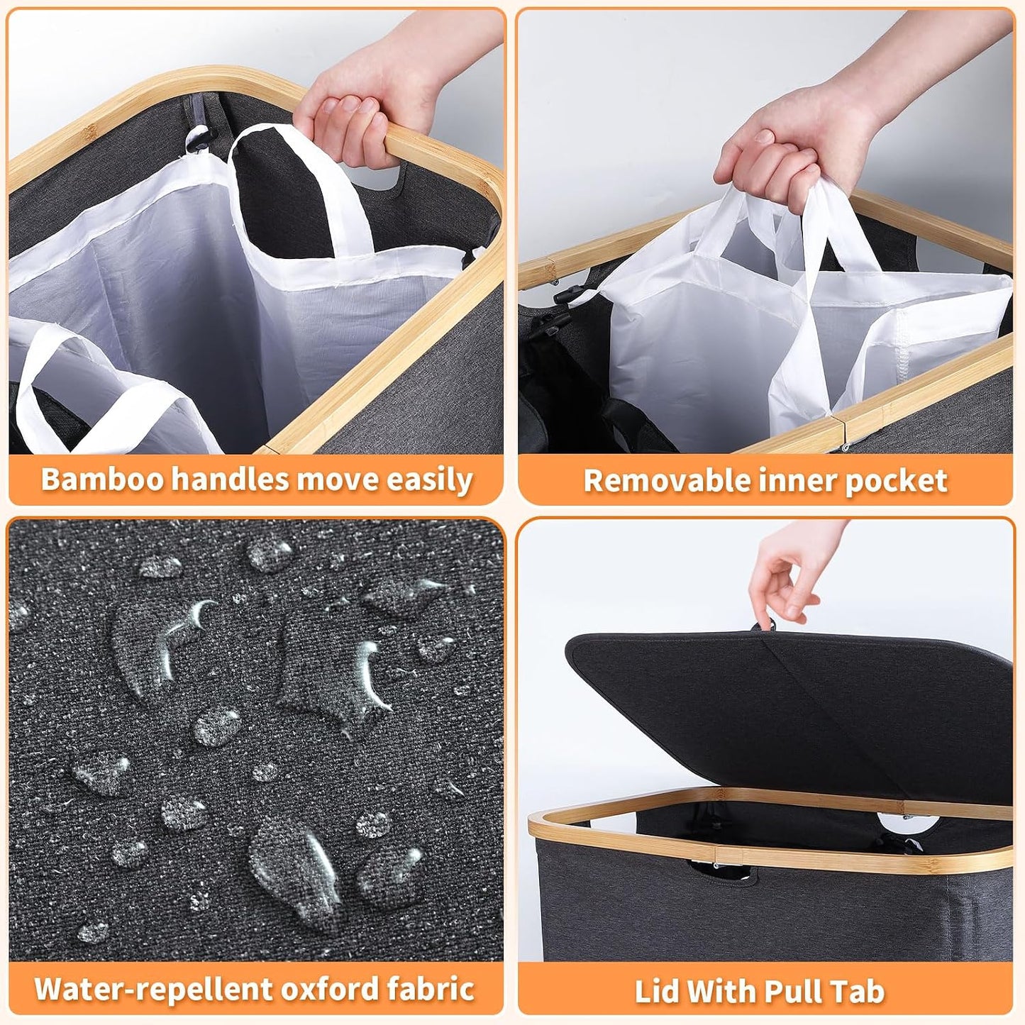 XLHOMO Double Laundry Hamper with Lid and Removable Bags, 150L Large Collapsible 2 Dividers Dirty Clothes Basket with Handles, Beige Double Laundry Basket Organizer for Bedroom,Laundry Room,College