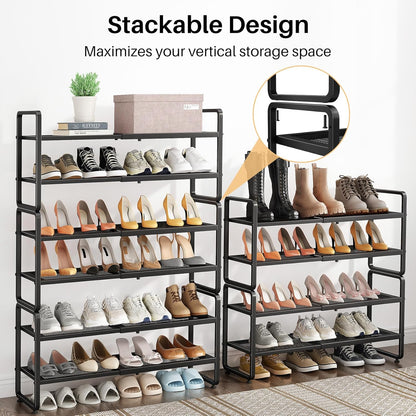 SNTD Shoe Rack - Expandable Shoe Organizer for Closet, Adjustable Metal Shoe Shelf Storage, Stackable Long Shoe Stand Holder for Garage, Entryway, Door Entrance (Black, 2-Tier)