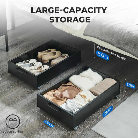 TIOPGHAD 2-Pack Under Bed Storage Drawers Organizer with Wheels, Brown | 58L total capacity, 80 lb per Drawer, Fits 6 in Bed Clearance, Rolling Drawers for Shoes, Clothes, Linens, Toys