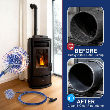 Dreyoo Pellet Stove Cleaning Brush Kit, 20 FT Flexible Steel Rod with 3" Brush Head, T Handle, Multi Purpose Flue Detail Cleaner, Nylon Stove Flue Pipe Kit for Pellet Furnace Exhaust Pipes