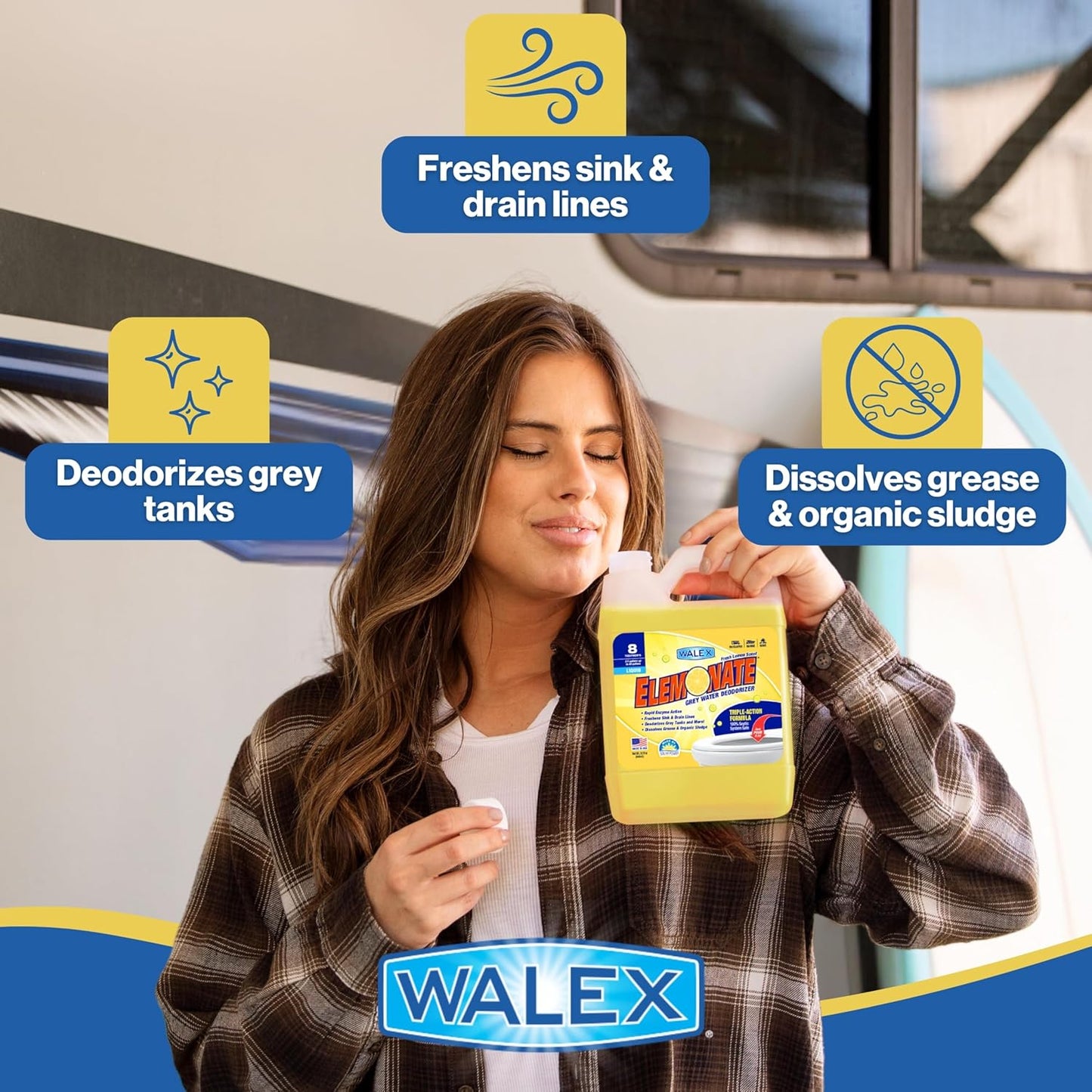 Walex Elemonate RV Grey Water Tank Deodorizer Tablets - Fresh Lemon, 5-Pack