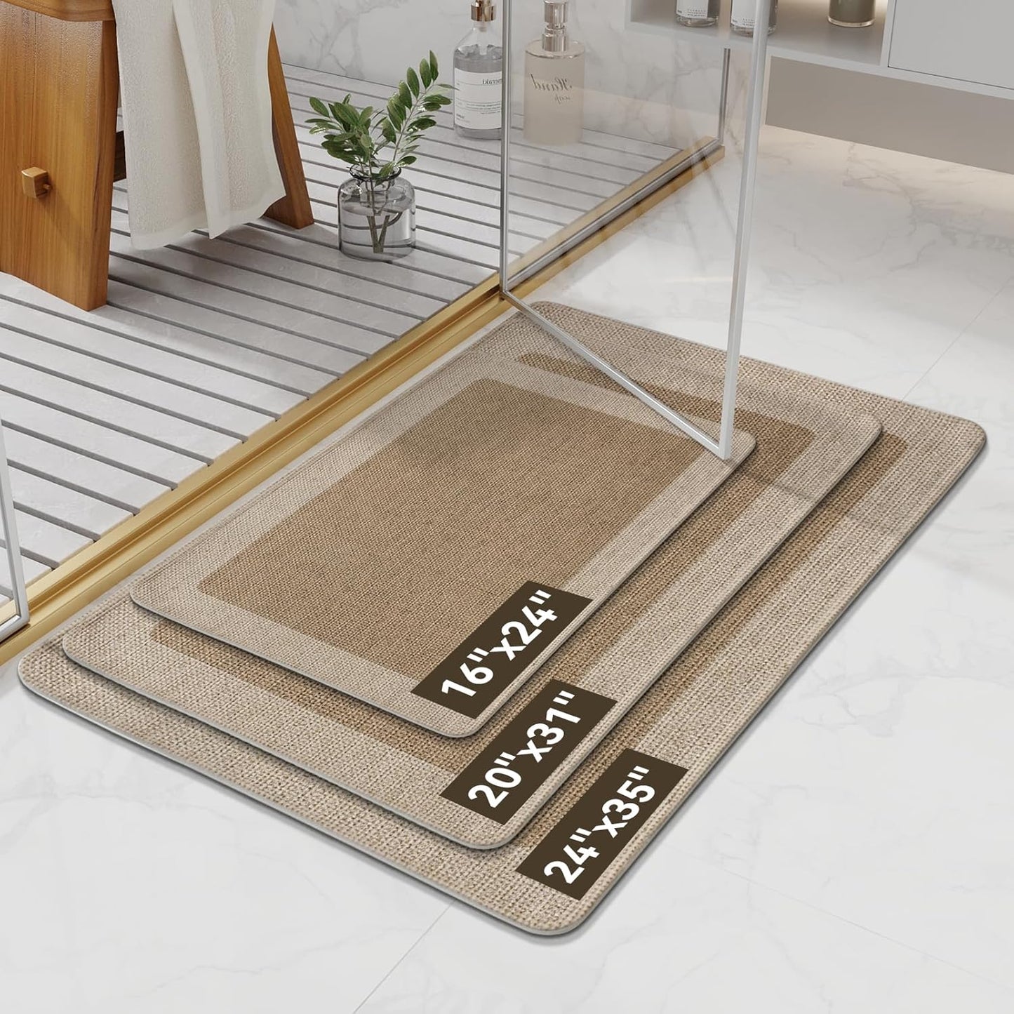 YDKGL Ultra Thin Bathroom Rugs Mat Quick Dry Absorbent Non Slip Bath Mat Bath Mats for Bathtub Mat Bathroom Carpet Fit Under Door Washable Floor Rubber Half Round Bath Rugs Grey 16x24