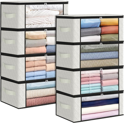 Fab totes 6 Pack Storage Bags for Clothes and Blanket, Foldable Closet Organizers and Storage with Zippers, Clear Window and Handles, Fabric Storage Bins for Sweater, Comforter, Bedding,Linen Sheets