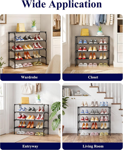 Kitsure Shoe Rack - Non-Woven Shoe Rack Shelf, Shoe Organizer for Closet, Entryway, Garage & Corridor, Stackable Shoe Shelves, 27.5" Wide - 3 Tier, Black