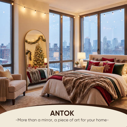 Antok 58" x19” Arched Full Length Floor Mirror, Gold Aluminum Frame, Free Standing/Wall Mount/Leaning for Bedroom, Living Room, Dressing Room