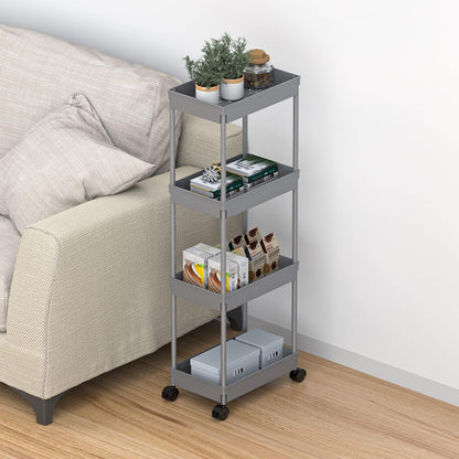 Sooyee 3 Tier Rolling Cart with Wheels, Slim Storage Cart, Under Desk Narrow Rolling Utility Cart Storage Organizer for Office Bathroom Kitchen Laundry Room Narrow Places, White, Plastic and Metal