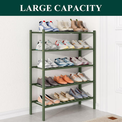 Smiry Bamboo Shoe Rack for Closet, 3 Tier Wooden Shoe Organizer, Stackable Wood Shoe Storage Shelf for Entryway, 14 Vertical Slats, One-piece Heavy-Duty Legs, 26.77"x11.02"x18.31", Natural