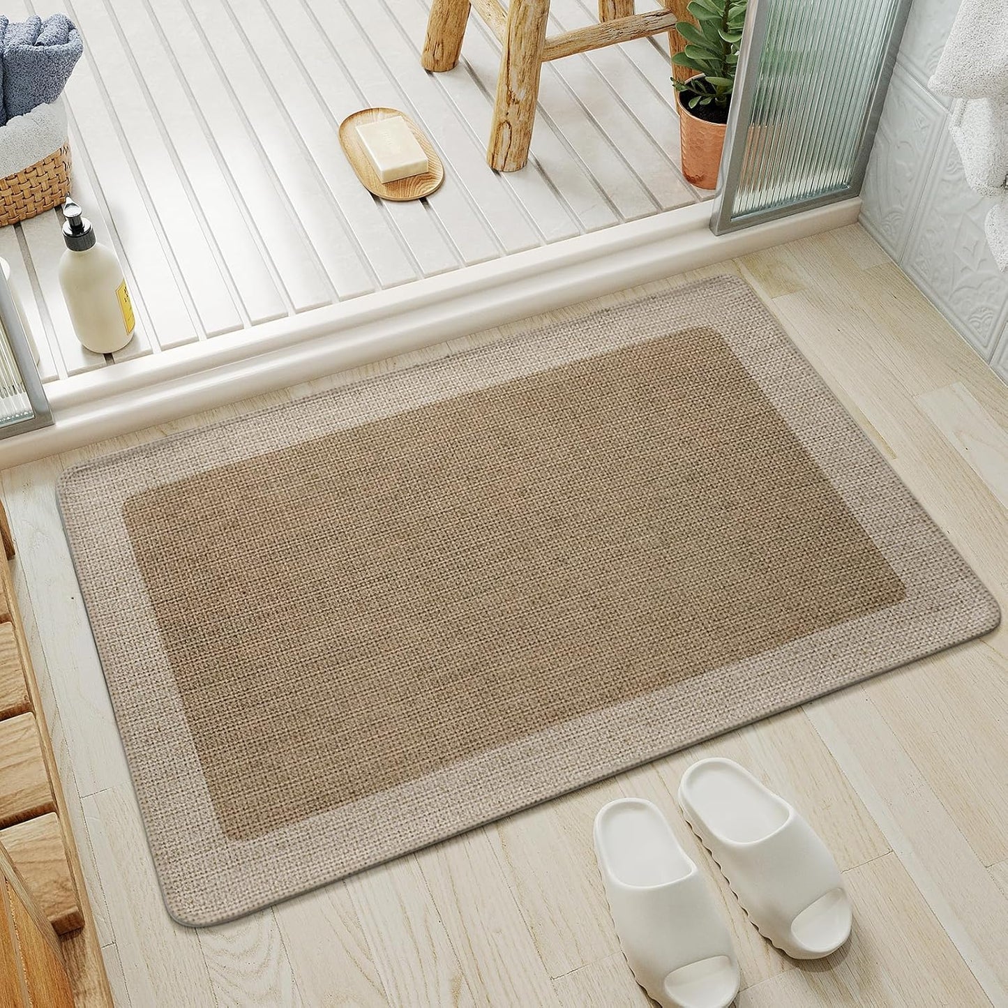 YDKGL Ultra Thin Bathroom Rugs Mat Quick Dry Absorbent Non Slip Bath Mat Bath Mats for Bathtub Mat Bathroom Carpet Fit Under Door Washable Floor Rubber Half Round Bath Rugs Grey 16x24