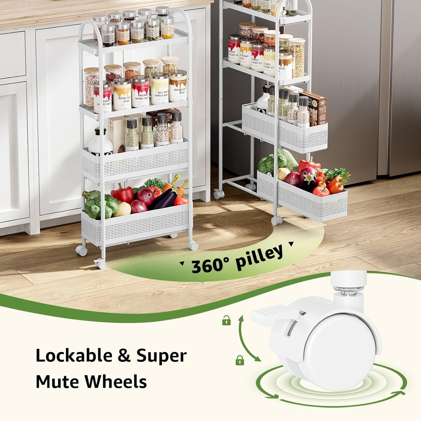 KINGRACK Slim Storage Cart with Drawer, 5-Tier Rolling Utility Cart on Wheels, Narrow Metal Cart for Space Save, Easy Assembly for Kitchen Cart, Craft Cart, Laundry, Bathroom, Nursery Organizer