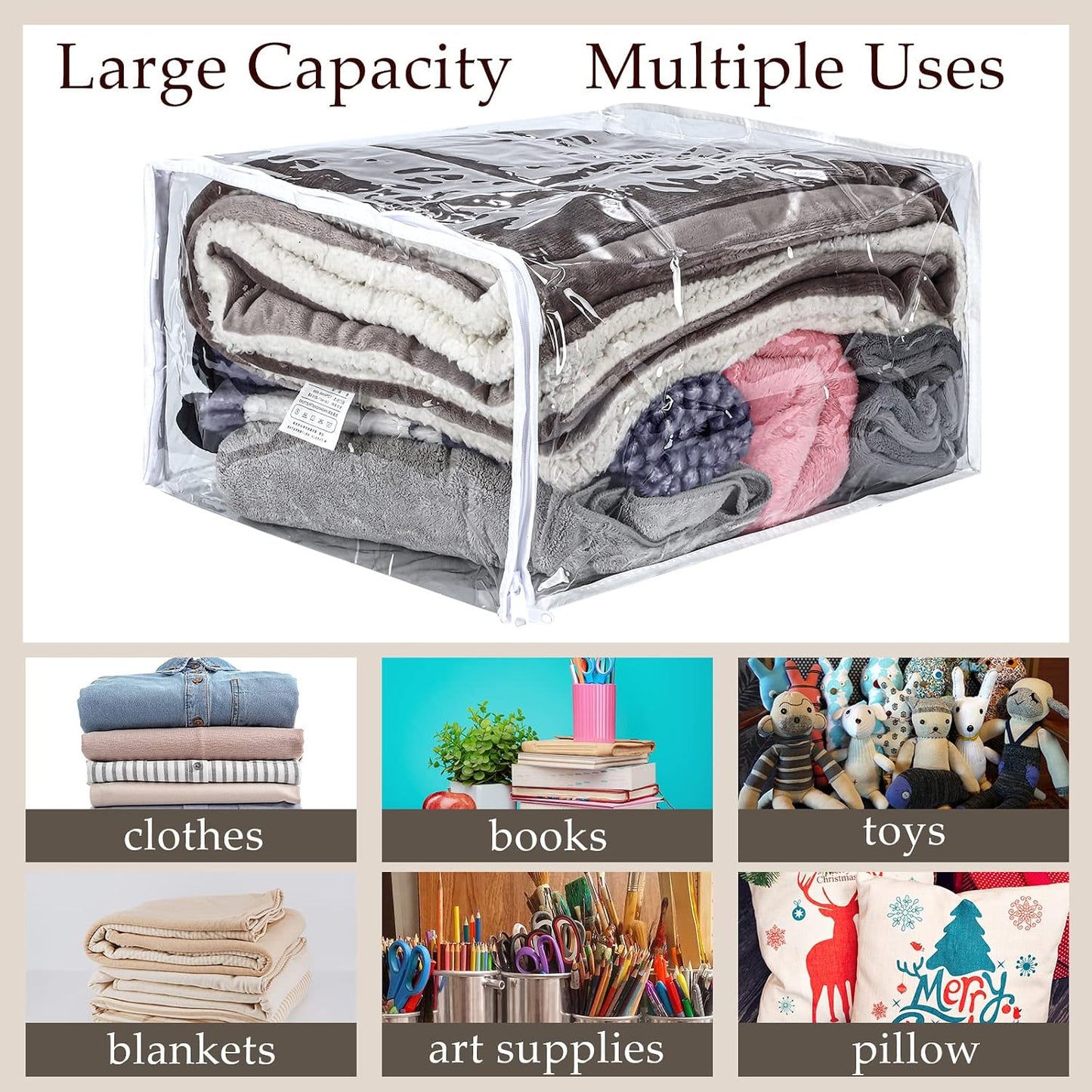 6 Packs Clear Zippered Storage Bags 24 x 20 x 11 Inch Sweater Moth Bags Vinyl Plastic Storage for Blankets Clothes Bed Sheet Organizer with Zipper for Closet Linen Sweater Clothes Comforters Pillow