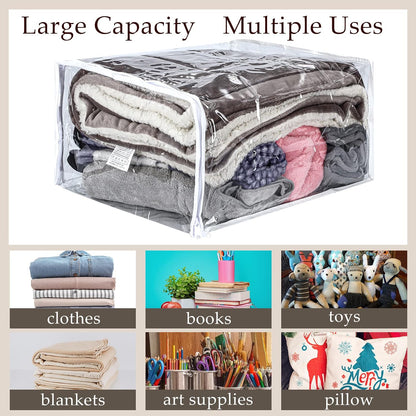 6 Packs Clear Zippered Storage Bags 24 x 20 x 11 Inch Sweater Moth Bags Vinyl Plastic Storage for Blankets Clothes Bed Sheet Organizer with Zipper for Closet Linen Sweater Clothes Comforters Pillow