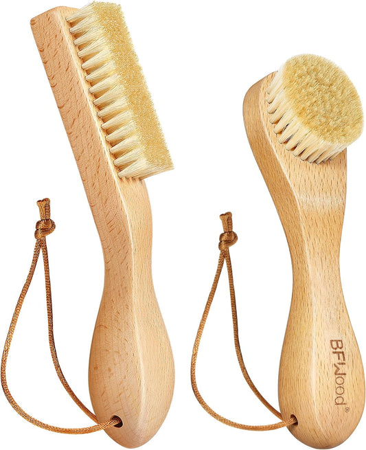BFWood Laundry Stain Brush, Natural Soft Boar Bristle for Scrubbing Out Tough Stains on Delicate Fabrics, Knits, Cotton, Linens, No Damage